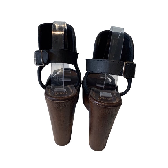 COOLWAY WOODEN PLATFORM HEELS SANDALS BLACK WITH FLORAL DESIGN SIZE 10 - Picture 4 of 16